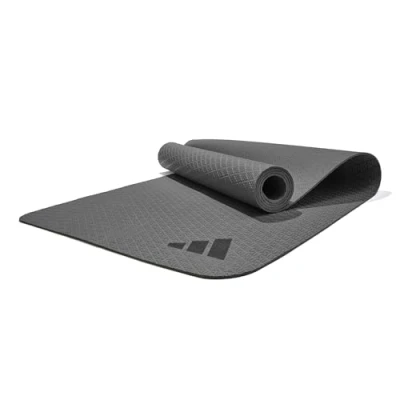 Image of Adidas Yoga Mat 4 mm Made from 50% Recycled Material Free PVC Non Slip and Textured Surface (176 x 61 cm) for the Perfect Grip during (Black)