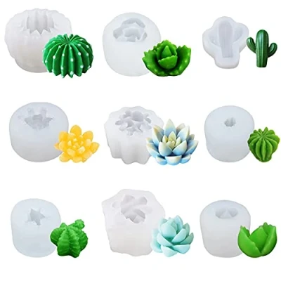 Image of NA Woohome 9 PCS Succulent Silicone Mould, Cactus Flower Resin Casting Moulds Epoxy Plants Mould for Making Cake, Chocolate, Handmade Candle, Fondant, Resin, Polymer Clay