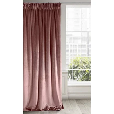 Image of Eurofirany Soft Plain Opaque Velvet Curtain with Rufflette Tape For Rail 1 Unit, Thick Fluffy Panel Drape Classic Glamour Elegant Living Room Bedroom, W55&#039;&#039; x L106&#039;&#039;, 140x270 cm, Dark Pink