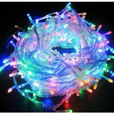 Image of Best Artificial 300 Multi Coloured LED Christmas Lights with Clear Cable &amp; Low Voltage UK Mains Plug 8 Function Indoor Outdoor Optional Timer Memory String Garden Party Fairy