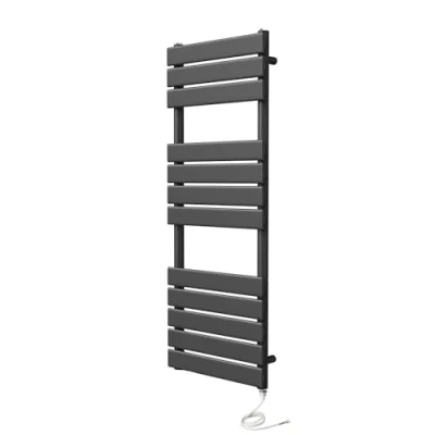 Image of Greened House Richmond Electric Heated Towel Rail Black Flat Panel Bathroom Radiator (500mm W x 1200mm H)
