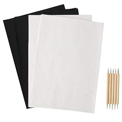Image of Carbon Transfer Paper and White Black Graphite with Tracing Stylus for Wood Burning Transfer, Carving (205 Pcs)