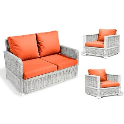 Image of Kosiproducts Replacement Rattan Cushion Seat Cushions Garden Patio Furniture [Orange, 4 Seats + Cushions] Furntiure Not Included