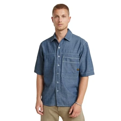 Image of G STAR RAW Men&#039;s Double Pocket Relaxed Shirt Ss, Blue (Rinsed D24603 d558 082), XL