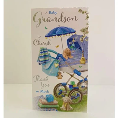 Image of Jonny Javelin A Baby Granddson to Cherish Thank You So Much Card Teddy Pram