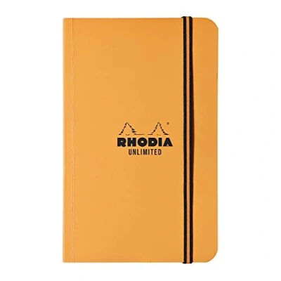 Image of RHODIA 118858C Unlimited Orange Elastic Notebook 9x14 cm Small Squares 120 Detachable Pages White Clairefontaine Paper 80 g/m Velvety Touch Cover