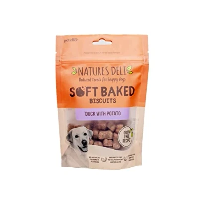 Image of Natures Deli Soft Baked Biscuits Duck with Potato Dog Treats, Oven Grain Free Low Fat Treats for Dogs 100 g