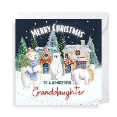 Image of Second Ave Granddaughter Christmas Polar Bear Square Xmas Holiday Festive Greetings Card