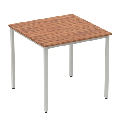 Image of Impulse 800mm Straight Table Walnut Top Silver Box Frame Leg