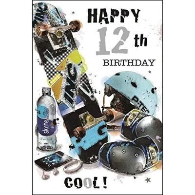 Image of Jonny Javelin Boy Age 12 Happy 12th Birthday Card Skateboard