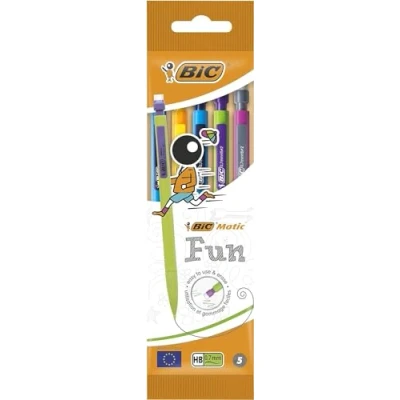 Image of BIC Matic Fun HB Mechanical Pencils and Eraser Assorted Barrel Colours (Pack of 5)