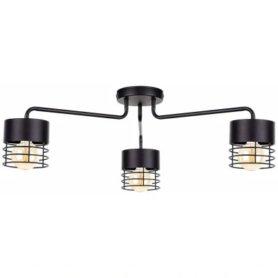 Image of Elle Multi Arm Semi Flush Ceiling Light Black, 70cm, 3x E27