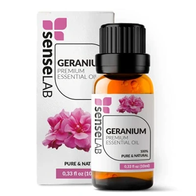 Image of SenseLAB Geranium Essential Oil 100% Pure Extract Therapeutic Grade Oils for Diffuser and Humidifier Skin Care Relaxing Soothing Aromatherapy (10 ml)