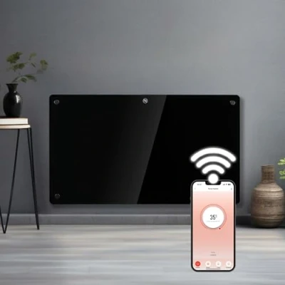 Image of Futura 1500W Black Glass WIFI Smart App Control Electric Radiator Heaters for Home, Bathroom Safe Heater Setback Timer Lot 20 &amp; Advanced Thermostat Wall Mounted or Floor Standing