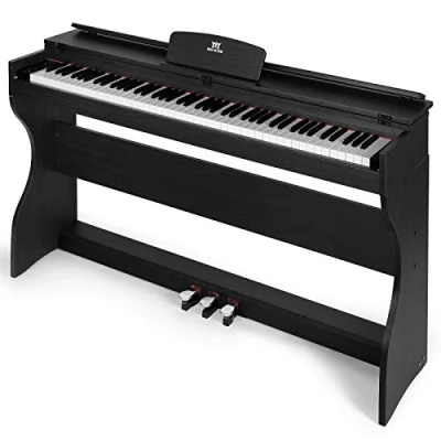 Image of Digital Piano 88 Weighted Keys Touch Sensitivity, Full Size Key Keyboard Black with Stand, LCD Screen, 3 Pedal Boards, Headphone Jack, Music Stand