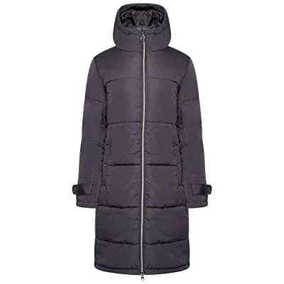 Image of Dare2b Reputable Long II Womens Coat Jacket water repellent recycled fabric full zip with 2 low zipped pockets, hood and adjustable cuffs