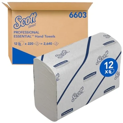 Image of Scott Essential Hand Towels 6603 Narrow Fold Paper 12 Clips x 220 White (2,640 Total)