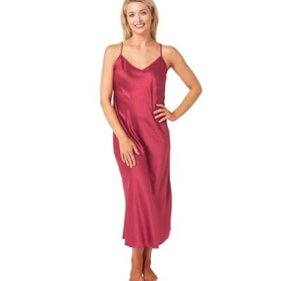 Image of Indigo Sky Samsara Long Satin Chemise Nightdress, Burgundy, 16 18