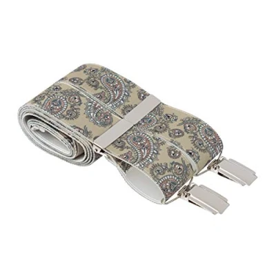 Image of XL Beige Paisley Braces for Men Trouser Clip Suspenders X Back Extra Large 48 Inches Long 4 Strong Silver Clips (XL (48 Long), Beige)