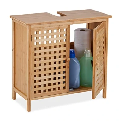 Image of Relaxdays Washbasin Base Cabinet, 80% 20% fibreboard, Natural Bamboo, 61 x 66 30 cm