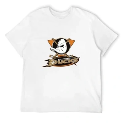 Image of Mighty Ducks Anaheim Logo Hockey League Men&#039;s Black T Shirt White XL