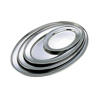 Image of Genware Stainless Steel Oval Meat Flat 200mm Carvery Plate, Platter, Roasted Dish, Plate