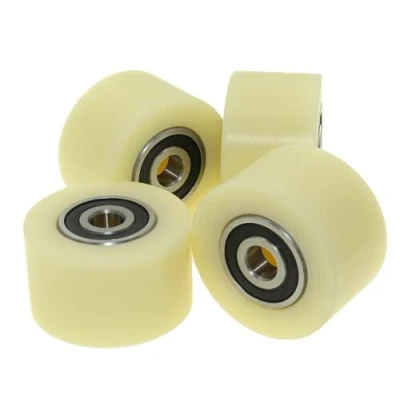 Image of (50 30 10) Pack of 4 x 50 mm Diameter Machined Nylon Wheels UK Based Inventory (30mm wide 10mm bearing)