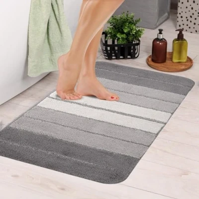 Image of Albert Austin Microfibre Bath Mat Soft Machine Washable Anti Slip Bathroom with TPR Backing Comfortable Rug Quick Dry Lightweight Super Absorbent Portable Floor Shower Grey