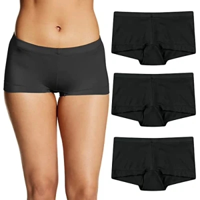Image of Maidenform Women&#039;s Underwear, Microfiber Boyshort, Full Coverage Panty, 3 Pack Boy Short, Black/Black/Black, XXL (Pack of 3)