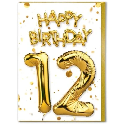 Image of Brainbox Candy 12th Birthday Card Age 12 Beautiful White Gold Foil Effect Cards For Boys Girls Children Kids