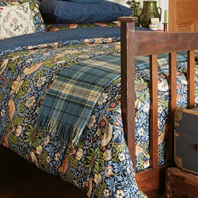 Image of Morris &amp; Co Strawberry Thief Throw Over 265 x 260cm Indigo
