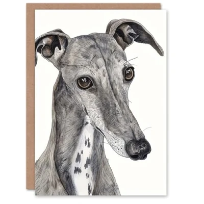 Image of Artery8 Dog Lover Cute Greyhound Whippet Watercolour Blank For Him Or Her Art Birthday Card