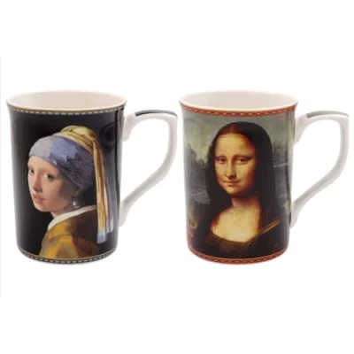 Image of Lesser &amp; Pavey Famous Potraits Leonardo Da Vinci and Johannes Vermeer Mug Set Assorted Mugs for Hot Drinks, Soups, Coffee Tea of 2