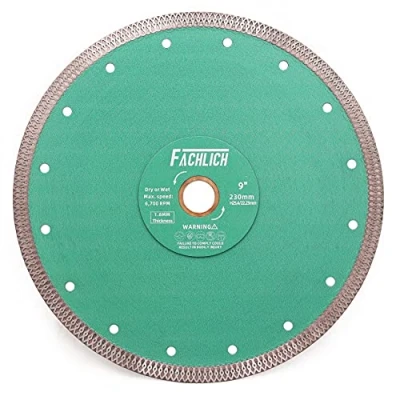 Image of FACHLICH Diamond Porcelain Cutting Disc 230MM/9&quot; Blade with X Teeth Turbo Mesh Rim for Ceramic Tile Granite Marble
