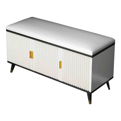 Image of Shoe Bench, 2 Tier Storage Entryway Bench with PU Leather Padded Seat, Rack Organizer Hidden Shelves for Living Room, Bedroom, Hallway