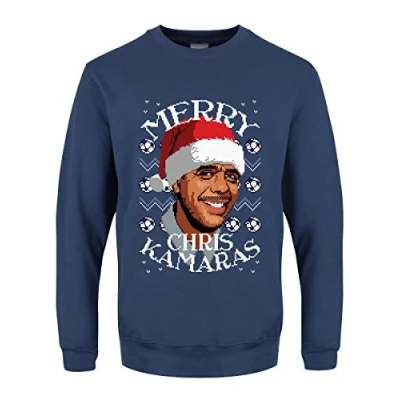 Image of Grindstore Men&#039;s Chris Kamaras Christmas Jumper Sweater Airforce Blue