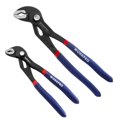Image of WORKPRO Water Pump Pliers Set 180mm and 250mm, 2 Piece Quick Adjustable Pipe Grips, Slip Joint Plier with Wide Jaw Capacity Non Handle