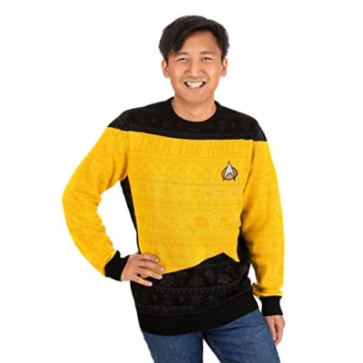 Image of Numskull Star Trek Yellow Official Unisex Knitted Jumper, XX Large Ugly Novelty Christmas Sweater Gift