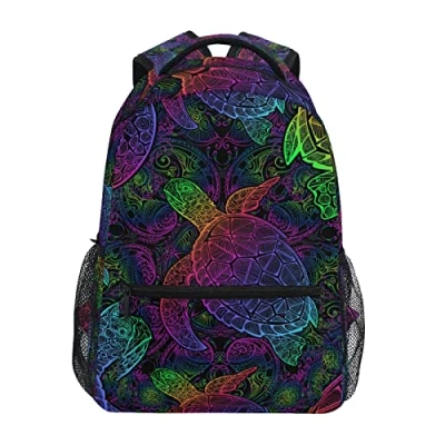 Image of JUMPBEAR Beautiful Psychedelic Boho Mandala Sea Turtle Travel Backpack Laptop Middle School Students Canvas Kids Bookbag Business Waterproof Shoulder Daypack for Womens Mens Boys Gi