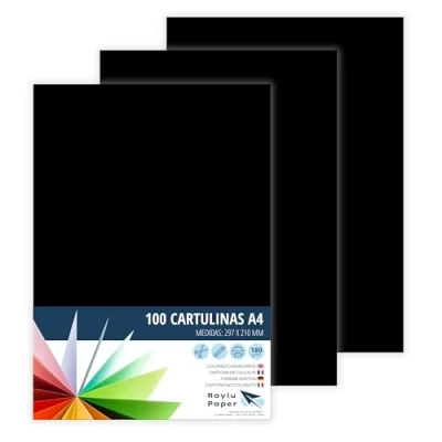 Image of Raylu Paper® A4 100pcs Black Card 180g 210x297mm Ideal for Binding, Office Work, Drawing, Crafts, Suitable School Use (Black)