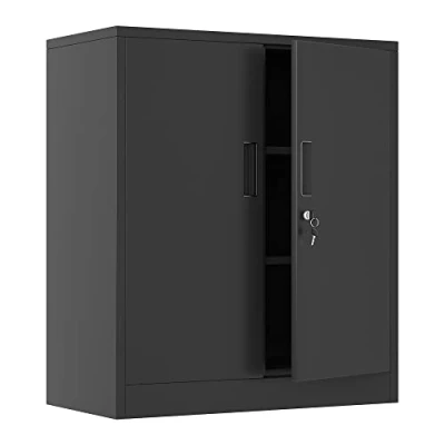 Image of iJINGUR Metal Storage Cabinet with Locking Doors and 2 Adjustable Shelves, Small Lockable Cupboard for Home Office Garage (Black)