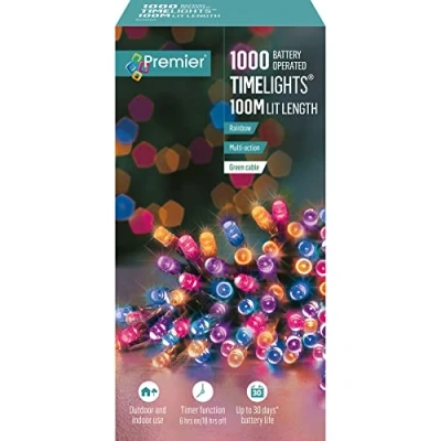 Image of Premier Battery Operated Multi Action Timer Function Timelights 1000 LEDs 100M Rainbow