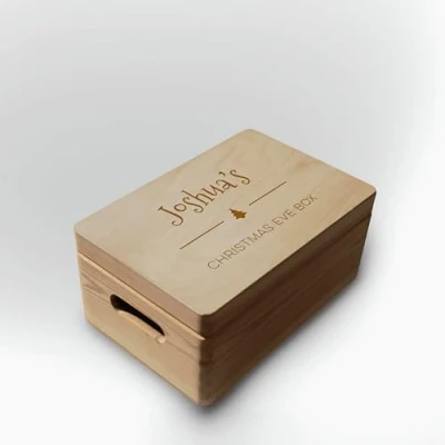 Image of Personalised Laser Engraved Solid Pine Wooden Christmas Eve Box Xmas (Design 2)