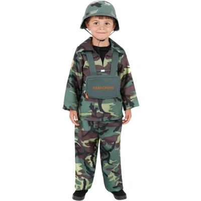 Image of Smiffys Army Boy Costume, Camouflage with Top, Trousers and Backpack, Boys Fancy Dress, Dress Up Costumes