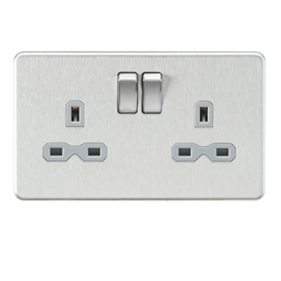 Image of KnightsBridge Screwless 13A 2G DP switched socket Brushed chrome with grey insert