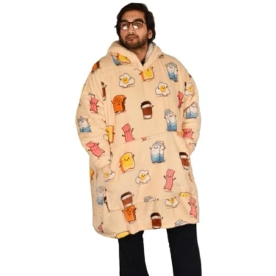 Image of True Face Blanket Hoodie Unisex Oversized Ladies Sherpa Fleece Ultra Plush Hooded Sweatshirt Break Fast One Size