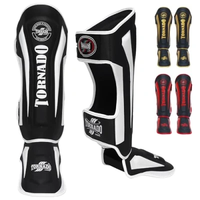 Image of Tornado Shin Guards Pads Instep Kick Boxing Muay Thai MMA Gel Training (White, M)