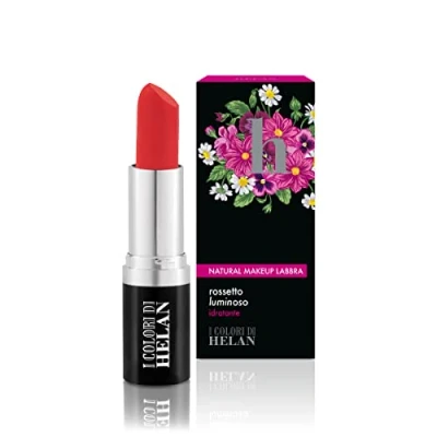 Image of Helan I Colori Shiny Lipstick for Your Makeup, Moisturising &amp; High Performing, Organic Formula, Long Lasting with Creamy Smooth Texture, Vegan, Gifts Women, Made in Italy, Geranium Pink, 3.5ml