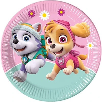Image of Procos 93442 Paw Patrol Skye and Everst Party Plates Size 23 cm Pack of 8 Disposable Paper Children&#039;s Birthday Tableware FSC® Mix