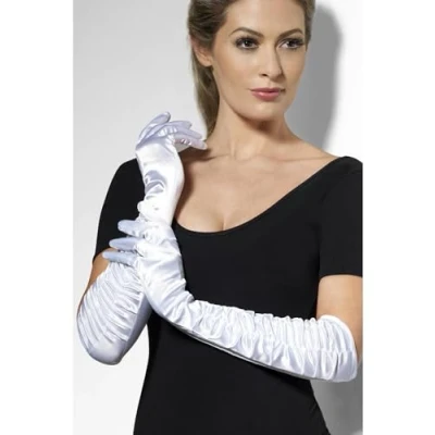 Image of Smiffys Temptress Gloves, White Long, Fever Gloves Fancy Dress, Dress Up Accessories